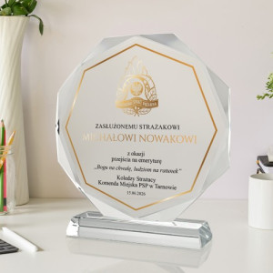 Statuetka szklana z nadrukiem na emeryturę dla strażaka - Lata służby