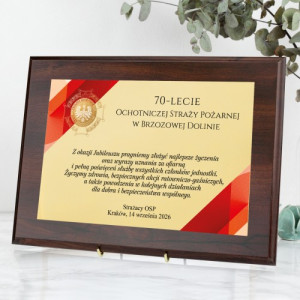 Certyfikat drewniany z nadrukiem na jubileusz OSP - Wyrazy uznania