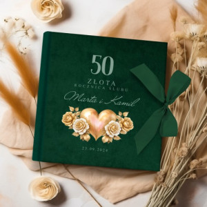 Album na zdjęcia zielony z nadrukiem na 50 rocznicę ślubu - Kronika miłości