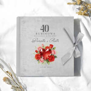 Album na zdjęcia welurowy szary z nadrukiem na 40 rocznicę ślubu - Rubinowa