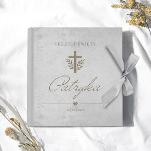 Album na zdjęcia welurowy szary z grawerem na chrzest chłopca - Dar