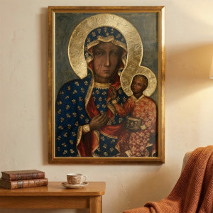 Obraz Matki Bożej Częstochowskiej (50 x 70 cm) w złotej ramie - Święta opieka