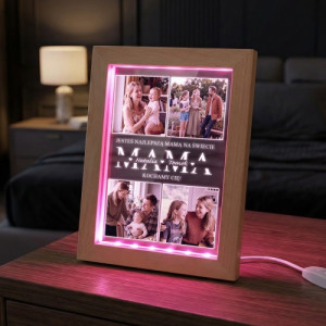 Ramka drewniana LED ze zdjęciami i nadrukiem dla mamy - Najlepsza mama