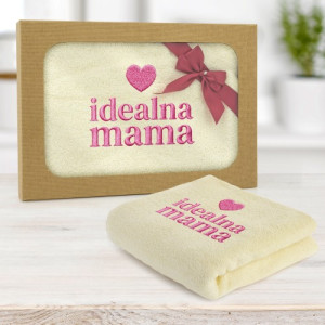 Ręcznik (70 x 140) z haftem dla mamy w pudełku  - Idealna mama