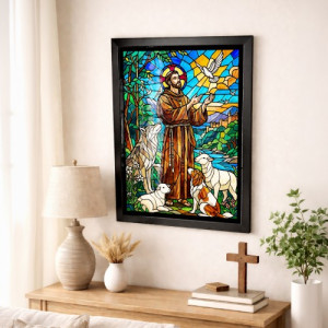 Obraz do salonu Franciszek z Asyżu 30x40 cm witraż - Misjonarz