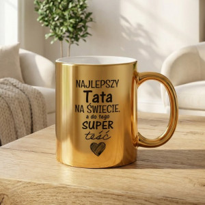 Kubek z nadrukiem złoty dla teścia - Najlepszy tata i super teść