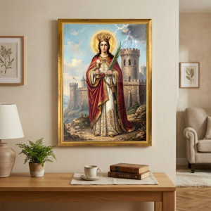 Obraz do salonu Święta Barbara (50 x 70 cm) w złotej ramie - Patronka górników