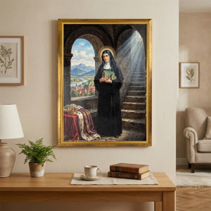 Obraz Święta Kinga (50 x 70 cm) w złotej ramie - Patronka górników solnych