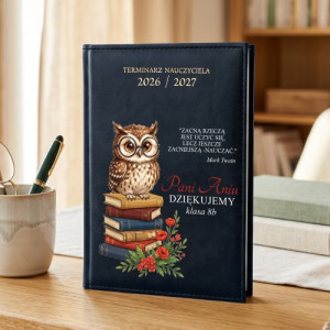 Kalendarz nauczyciela 2026/2027 granatowy z nadrukiem - Symbol mądrości