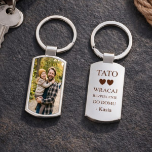 Brelok do kluczy ze zdjęciem i grawerem dla taty - Wracaj bezpiecznie