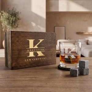 Szklanka do whisky z grawerem i akcesoriami w pudełku dla niego - Chwila relaksu