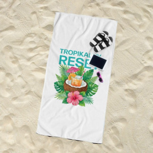 Ręcznik plażowy 70x140 cm z nadrukiem dla niej - Tropikalny reset