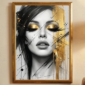 Plakaty na ścianę - Obraz do salonu 50x70 cm w złotej ramie - Kobieta w złocie