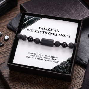 Bransoletka męska z naturalnych kamieni: turmalin, lawa, onyks - Talizman wewnętrznej mocy