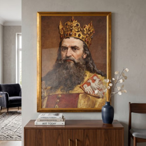 Obraz do salonu Kazimierz III Wielki 50x70 cm w złotej ramie - Król budowniczy