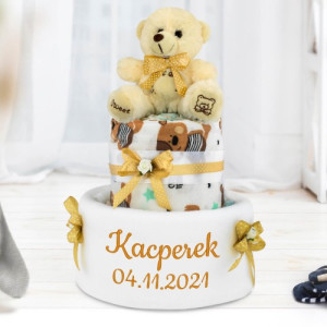 Tort z pampersów 3 z haftem dla dziecka - Wyprawka
