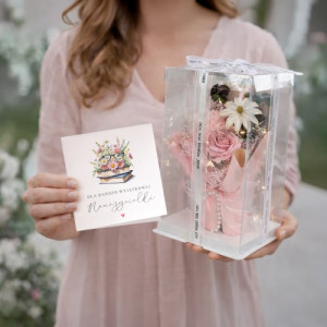 Flower box kwiaty mydlane LED i kartka dla nauczycielki - Podziękowanie