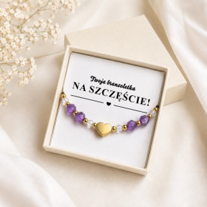 Bransoletka z kamieni naturalnych z serduszkiem na sznurku - Na szczęście