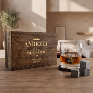 Prezent na urodziny dla męża - Szklanka do whisky z grawerem i akcesoriami na urodziny dla niego - Ekskluzywne dojrzewanie