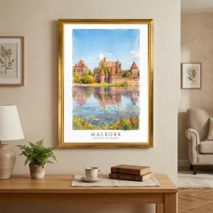 Plakaty na ścianę - Obraz do salonu Zamek w Malborku na płótnie w złotej ramie 50x70 - Średniowieczna rycerskość