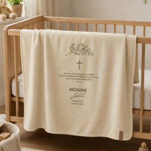 Prezent dla dziecka - Koc polarowy 130x170 z nadrukiem na chrzest dla chłopca - Promienne oblicze
