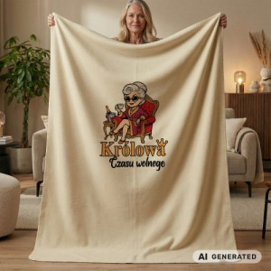 Koc polarowy 130x170 z nadrukiem na emeryturę - Królowa czasu wolnego