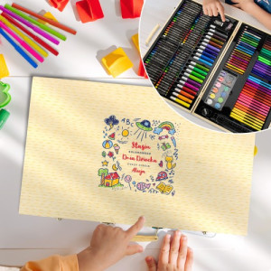 Zestaw artystyczny (180 el.) dla chłopca w walizce z nadrukiem - Kolorowo