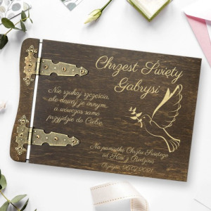 Album na zdjęcia drewniany z grawerem na chrzest - Szczęście