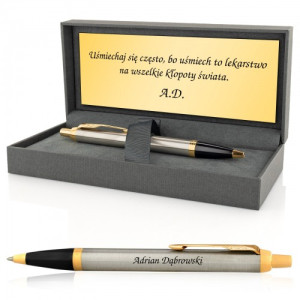 Długopis Parker IM Brushed Metal GT w etui z grawerem - Uśmiech lekarstwem
