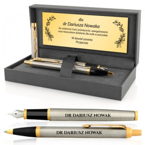 Długopis i pióro Parker IM Brushed Metal GT z grawerem - W potrzebie
