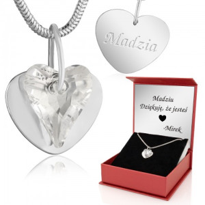 Naszyjnik srebrny z serduszkiem Swarovski z grawerem - Dzięki, że jesteś
