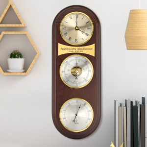 Stacja pogody: termometr, barometr, zegar z grawerem dla niego - Pogodynka