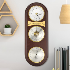 Stacja pogody: termometr, barometr, zegar z grawerem - Parapetówka