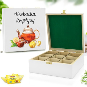 Skrzynka na herbatę drewniana z nadrukiem - Chwila na herbatkę