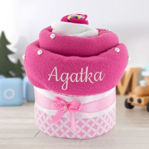 Muffinka z pampersów 4 dla maluszka z haftem - Błękitna słodycz