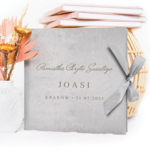 Album na zdjęcia welurowy szary z grawerem na chrzest - Wiara