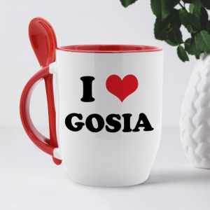 Kubek I Love... z łyżeczką + Twój tekst