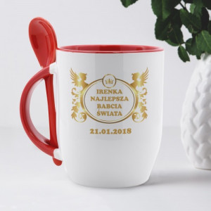 Kubek z łyżeczką i nadrukiem - Najlepsza babcia świata