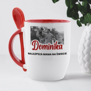 Kubek ze zdjęciem i łyżeczką dla mamy - Black&White