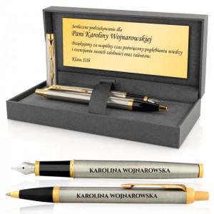 Pióro i długopis Parker IM Brushed Metal GT z grawerem - Kopalnia wiedzy