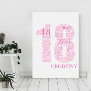 Obraz na płótnie 30x40 cm ze słów na 18 urodziny - Miłość i radość