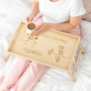 Stolik śniadaniowy z grawerem dla niej - Dzień Dobry