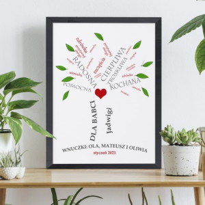 Plakat w ramce (30x40) z nadrukiem dla babci - Drzewo szczęścia
