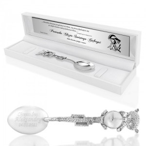 Srebrna łyżeczka Miś w etui z grawerem - Srebrna pamiątka