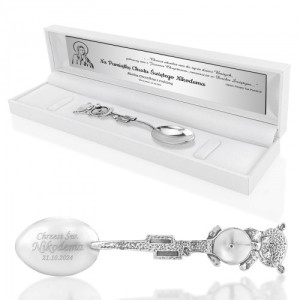 Srebrna łyżeczka Miś w etui z grawerem na chrzest - Odrodzenie