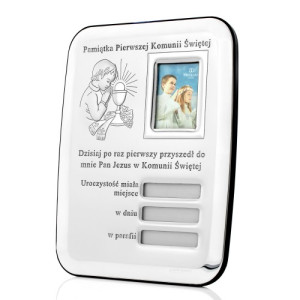 Ramka na zdjęcie srebrna z grawerem - Pierwsza Komunia