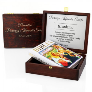 Biblia w obrazkach dla dzieci w szkatułce z grawerem - Świętość życia