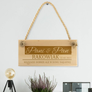 Tabliczka na drzwi drewniana z grawerem - Pani & Pan domu