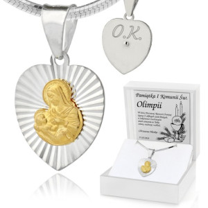 Srebrny medalik na łańcuszku pr. 925 z grawerem na komunię - Łaska