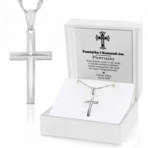 Srebrny krzyżyk na łańcuszku z grawerem na komunię - Silver